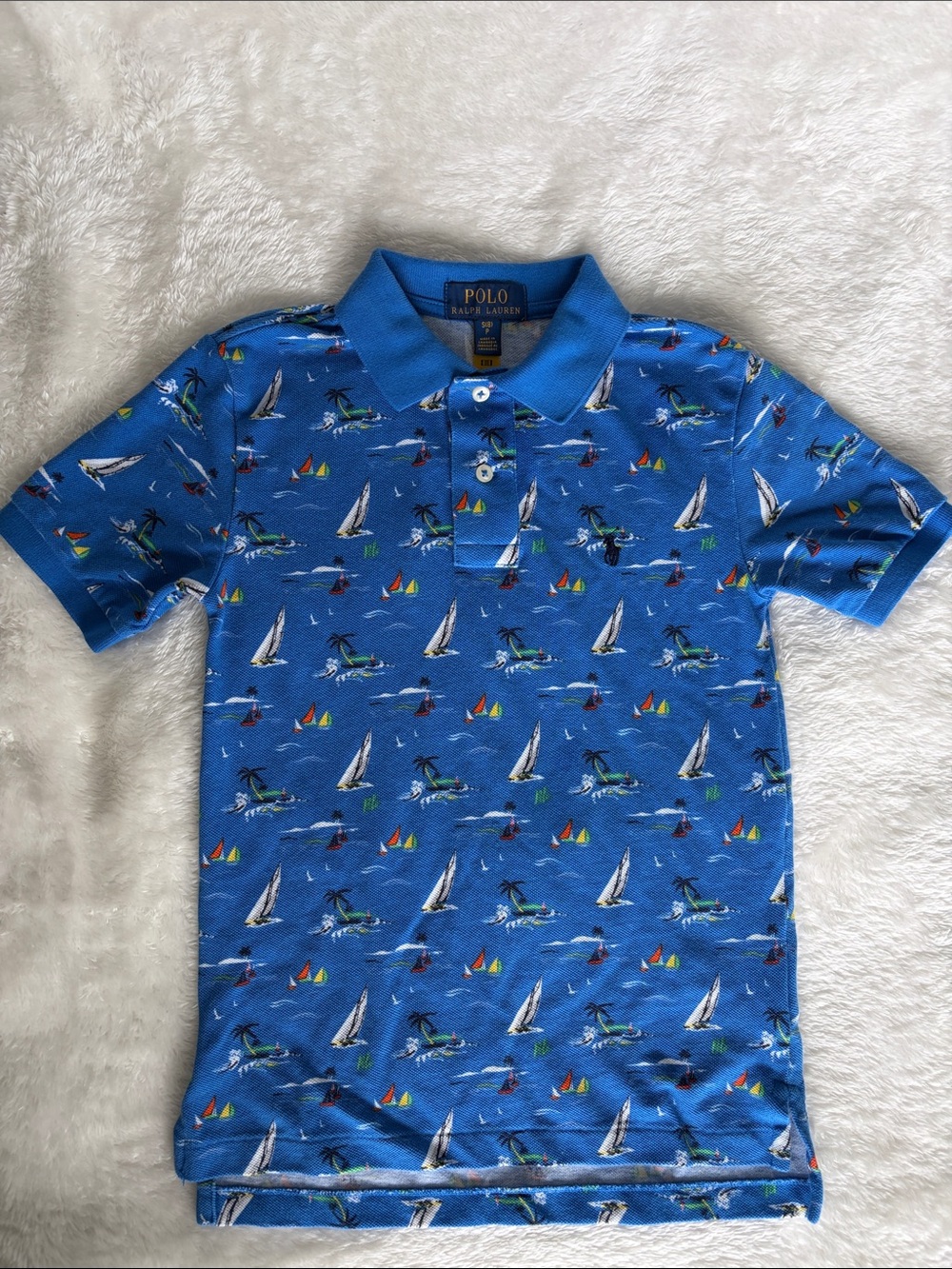 Polo Ralph Lauren Boys Shirt | Blue Sailboat Island Print | Size 8
